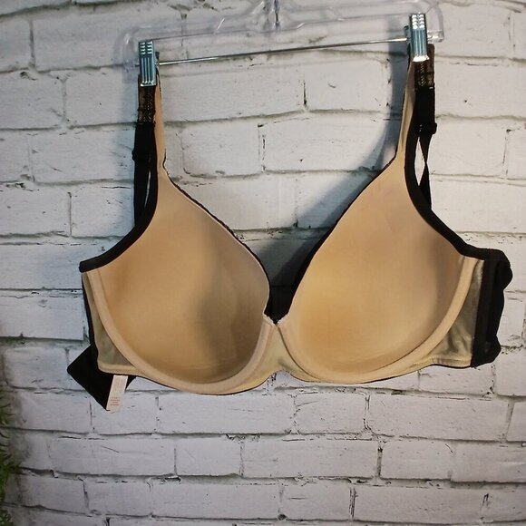 WOMENS LANE BRYANT CACIQUE  NUDE BLACK OVERLAY MESH BACK STRAP BRA 46DD - Picture 7 of 10